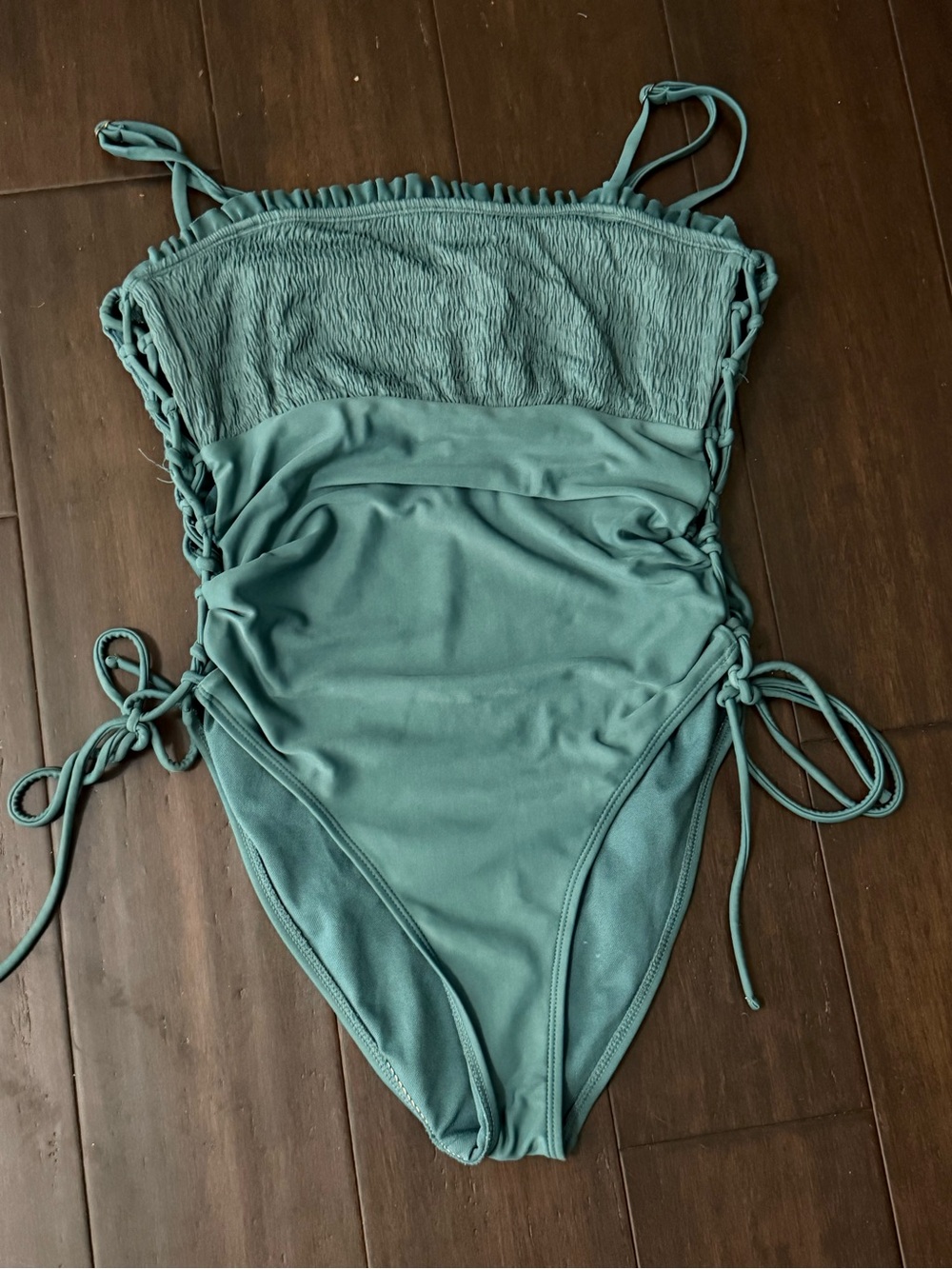 Xhilaration Girls' Teal Smocked One-Piece Swimsuit with Side Ties